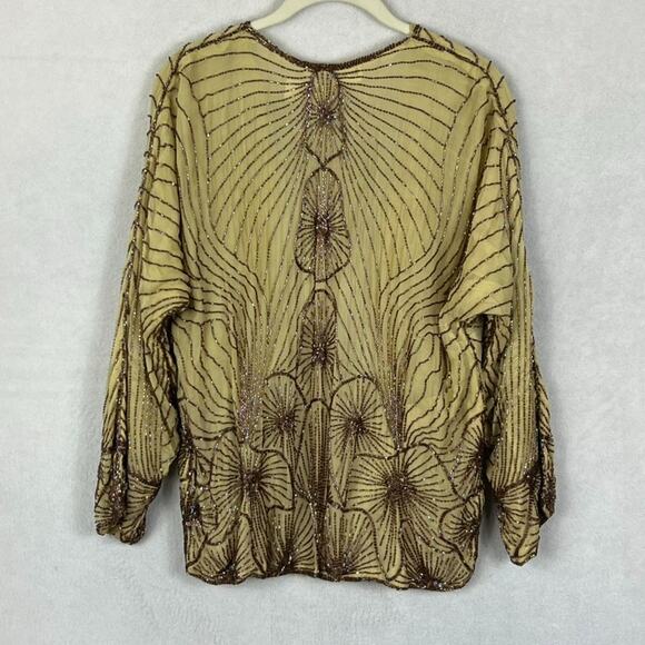 Star Group Cardigan Womens OS Handmade Silk Beaded Geometric Open Front Vintage - Picture 4 of 15